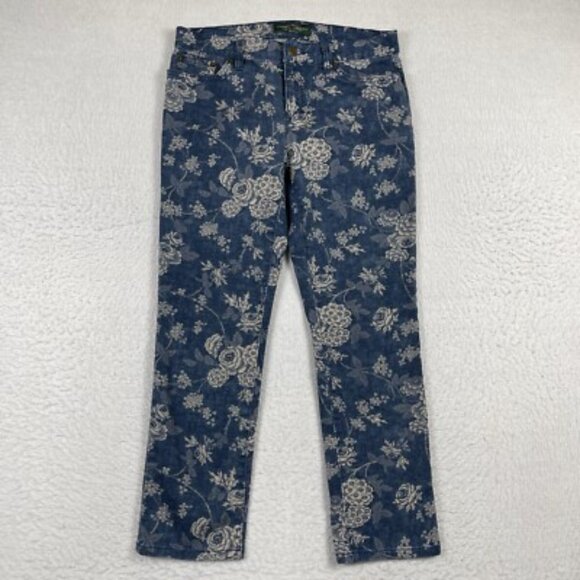 Lauren Ralph Lauren LRL Floral Pattern Denim Modern Straight Ankle Jeans 10P - Picture 1 of 3
